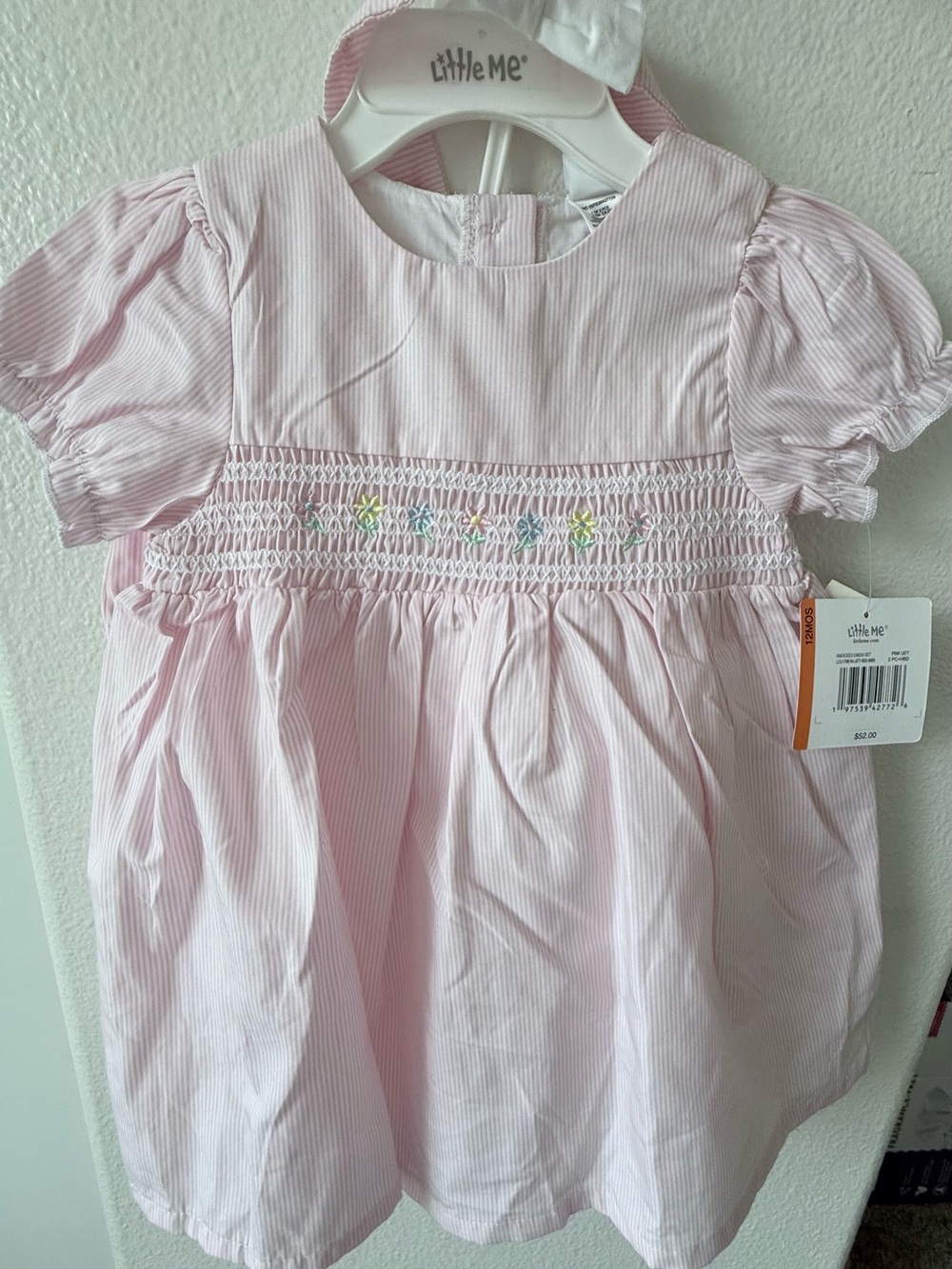 Little Me Light Pink Smocked Dress with Pastel Embroidery